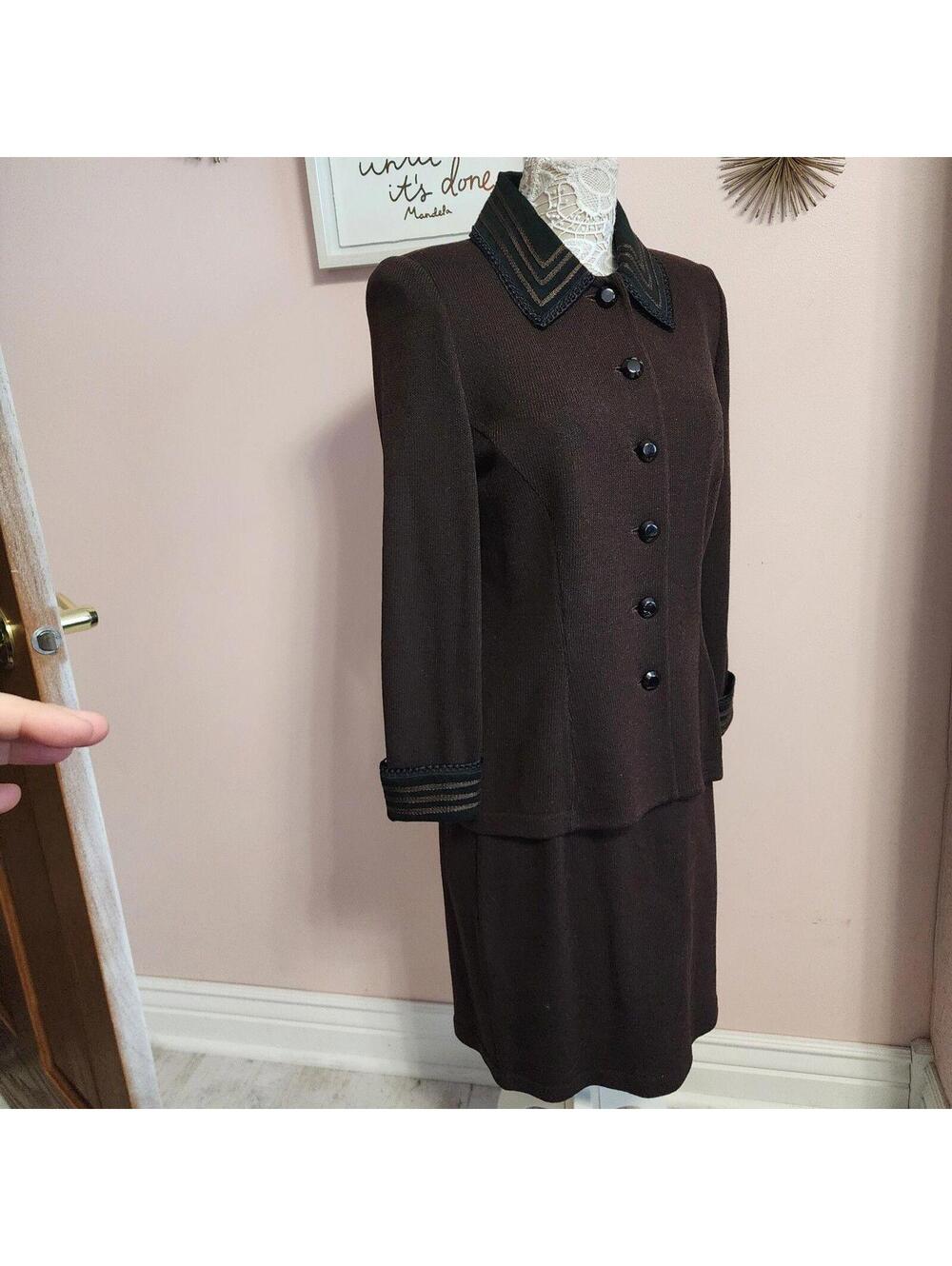 Vintage St. John Collection by Marie Gray Santana Knit Skirt Suit Brown Size 12